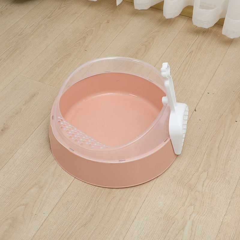 Large Semi-Enclosed Cat Litter Box – Hooded Privacy Pan with Scoop, Easy to Clean