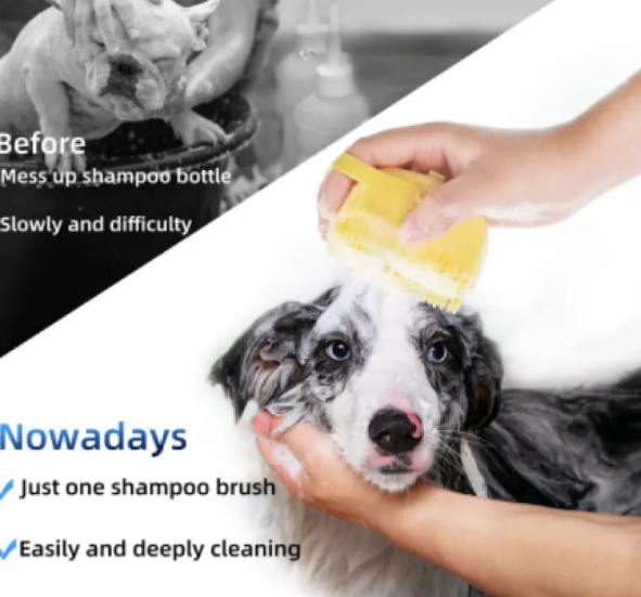 Pet Shampoo Brush & Massage Comb – Silicone Bath Scrubber for Dogs & Cats