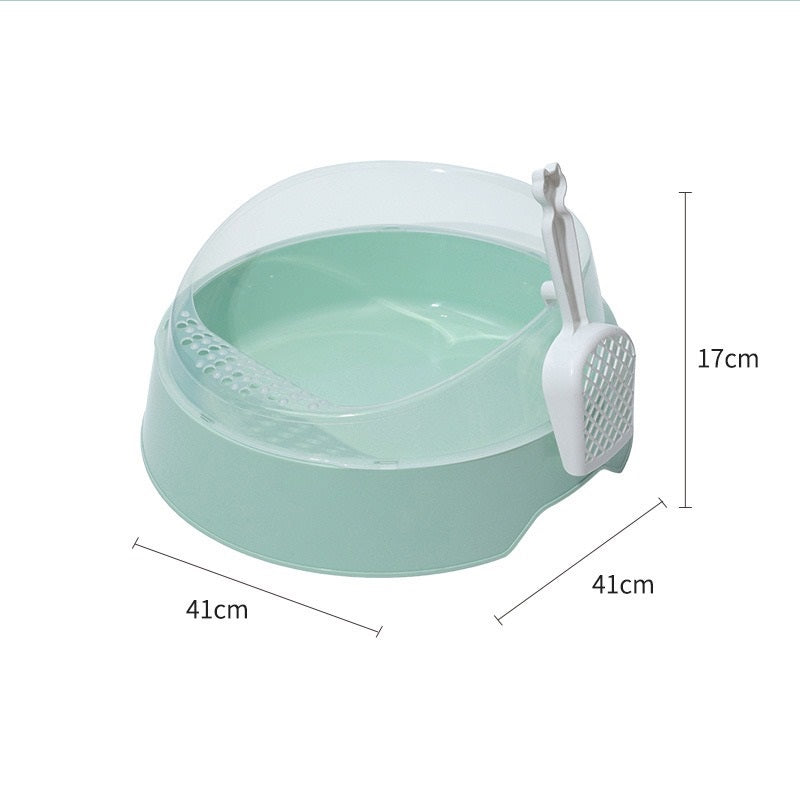 Large Semi-Enclosed Cat Litter Box – Hooded Privacy Pan with Scoop, Easy to Clean
