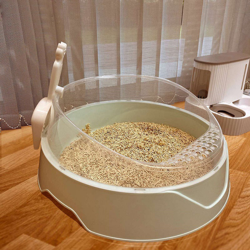 Large Semi-Enclosed Cat Litter Box – Hooded Privacy Pan with Scoop, Easy to Clean
