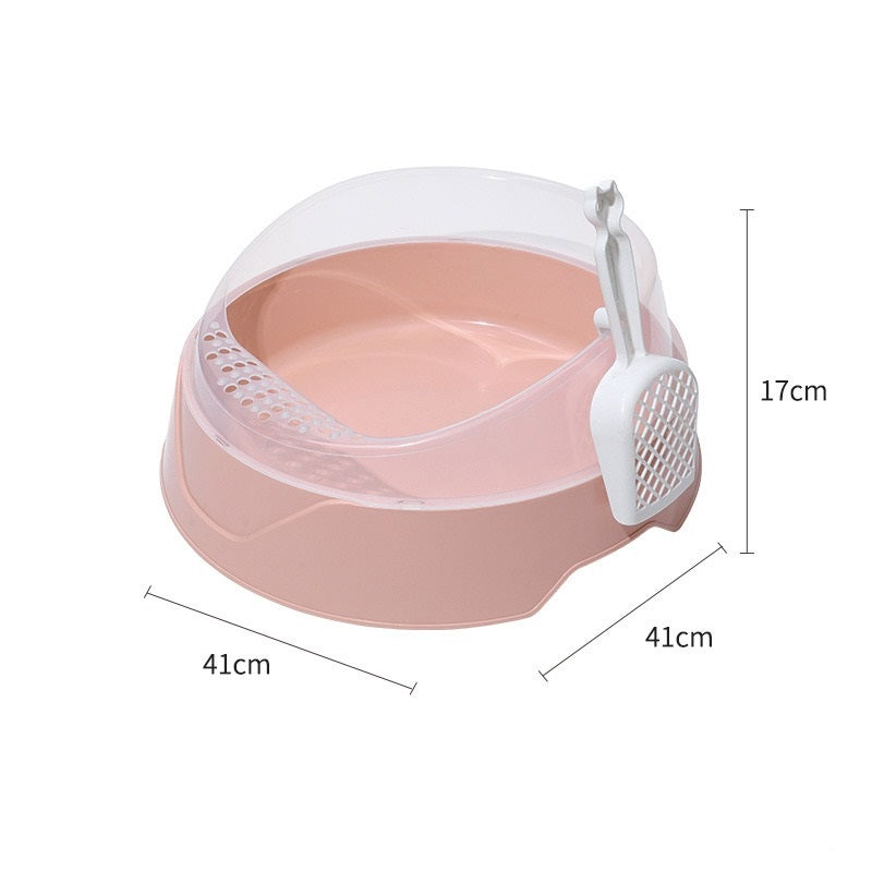 Large Semi-Enclosed Cat Litter Box – Hooded Privacy Pan with Scoop, Easy to Clean